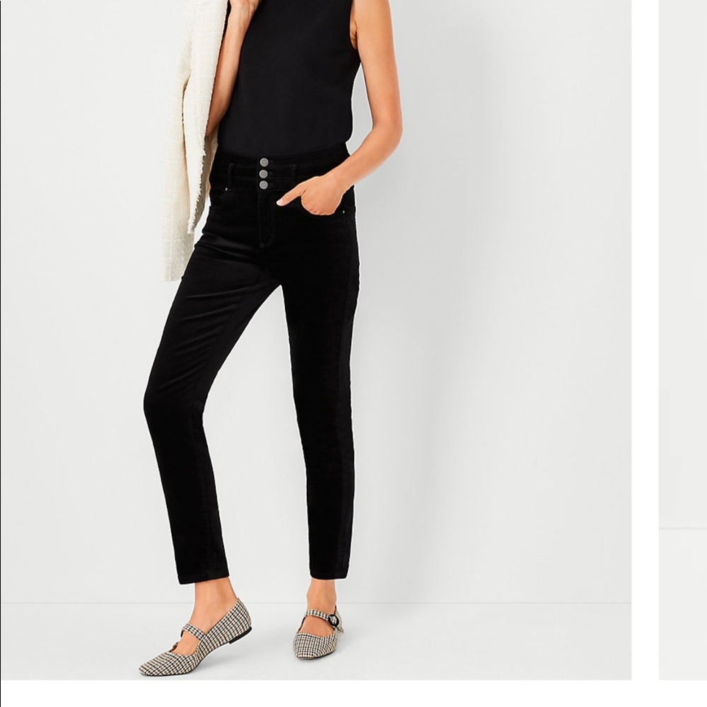 Ann Taylor black velvet high rise skinny jeans